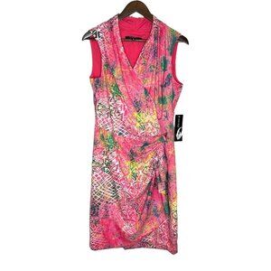 Nine West NWT Women's Sweet Escape Pink Punch Ruffle Wrap‎ Dress Size 10